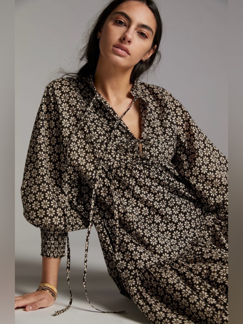 ANTHROPOLOGIE KINGA CSILLA COTTON JOSEFINA FLORAL PYNE MAXI BALOON BOHO DRESS S - Picture 2 of 10